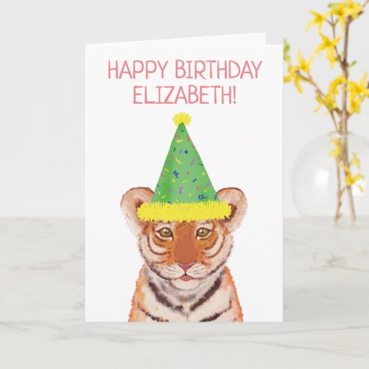 Tiger Cub Illustration Geburtstag Karte (Gelbe Blume)