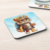 Tiger Cub mit Rucksack und Kaffee Getränkeuntersetzer (Linke Seite)