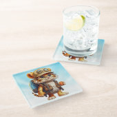 Tiger Cub mit Rucksack und Kaffee Glasuntersetzer (Schrägansicht)