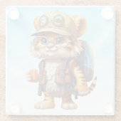 Tiger Cub mit Rucksack und Kaffee Glasuntersetzer (Rückseite)