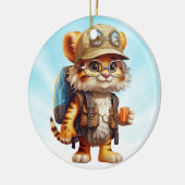 Tiger Cub mit Rucksack und Kaffee Keramik Ornament (Links)