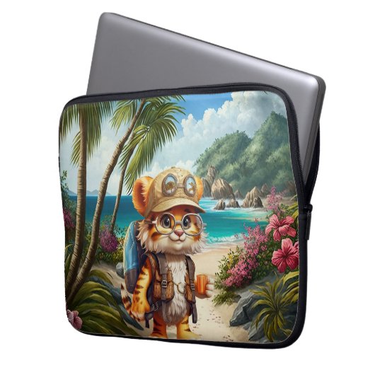 Tiger Cub mit Rucksack und Kaffee Laptopschutzhülle (Vorderseite Links)