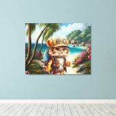 Tiger Cub mit Rucksack und Kaffee Leinwanddruck (Insitu (Holzboden))