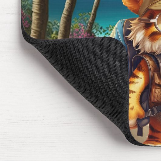 Tiger Cub mit Rucksack und Kaffee Mousepad (Ecke)