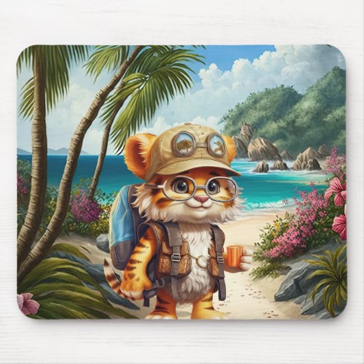 Tiger Cub mit Rucksack und Kaffee Mousepad (Vorne)
