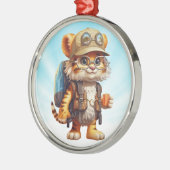 Tiger Cub mit Rucksack und Kaffee Ornament Aus Metall (Links)