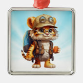 Tiger Cub mit Rucksack und Kaffee Ornament Aus Metall (Vorne)
