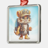Tiger Cub mit Rucksack und Kaffee Ornament Aus Metall (Links)