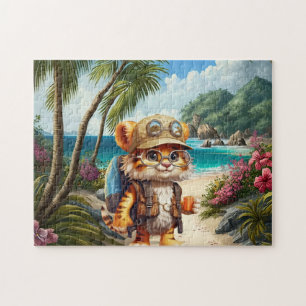 Tiger Cub mit Rucksack und Kaffee Puzzle
