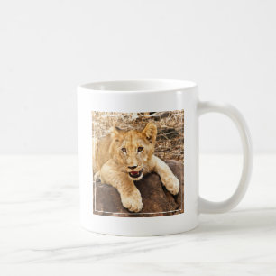 Tiger CUB nimmt Verschnaufpause auf einem Felsen Kaffeetasse