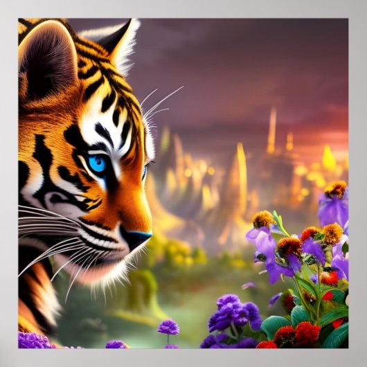 Tiger Cub, Purple Flowers Poster (Vorne)