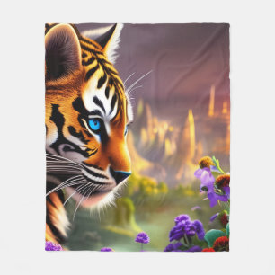 Tiger Cub, violette Blumen Fleecedecke