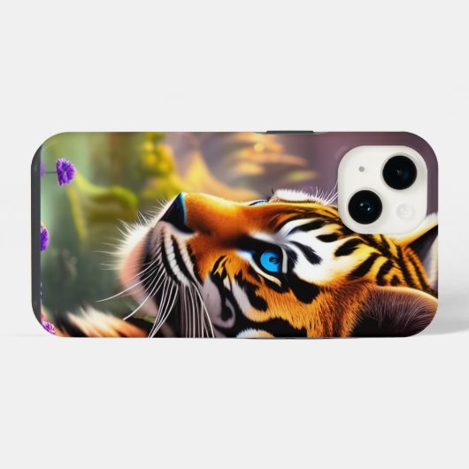 Tiger Cub, violette Blumen iPhone Hülle (Rückseite (Horizontal))