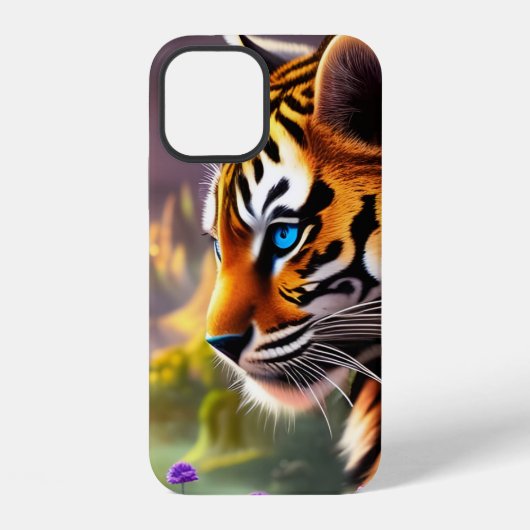 Tiger Cub, violette Blumen iPhone Hülle (Rückseite)