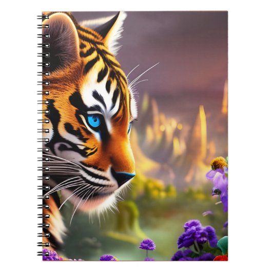 Tiger Cub, violette Blumen Notizblock (Vorderseite)