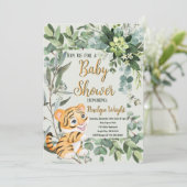 Tiger Cub Watercolor Light Green Baby Dusche Einladung (Stehend Vorderseite)