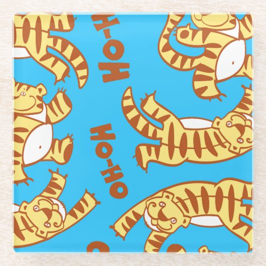 Tiger Cubs Cartoon: Funny Seamless. Glasuntersetzer (Vorderseite)
