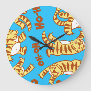Tiger Cubs Cartoon: Funny Seamless. Große Wanduhr