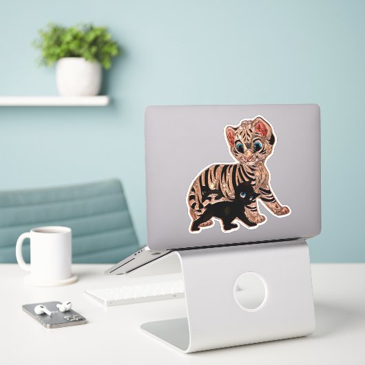 Tiger cuit kitten Katze niedlich metallisches Auss Aufkleber (Laptop auf Schreibtisch)