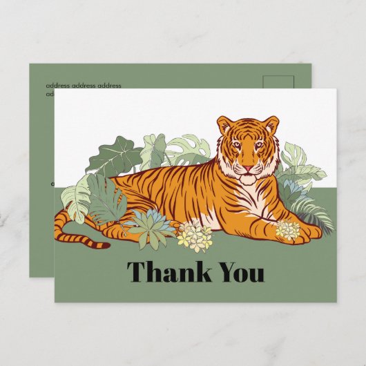 Tiger Dankeschön Karte, Gruß Party-Dschungel Postkarte (Vorne/Hinten)