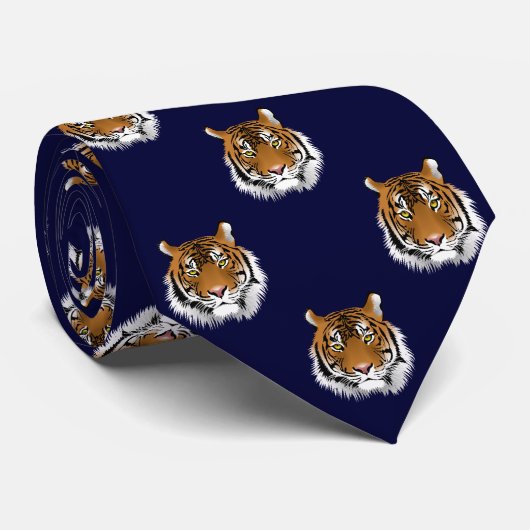 Tiger Dark Navy Blue Background Krawatte (Gerollt)