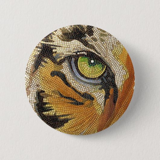 "Tiger deckt" Tiger-Gesichts-Mosaik-Aquarell mit Button (Vorderseite)
