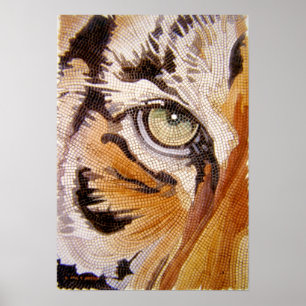 "Tiger deckt" Tiger-Gesichts-Mosaik-Aquarell mit Poster