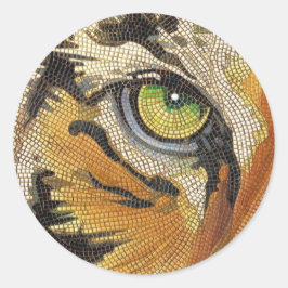"Tiger deckt" Tiger-Gesichts-Mosaik-Aquarell mit Runder Aufkleber