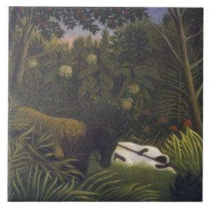 Tiger, der ein Pferd und einen schlafenden Fliese