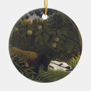 Tiger, der ein Pferd und einen schlafenden Keramik Ornament