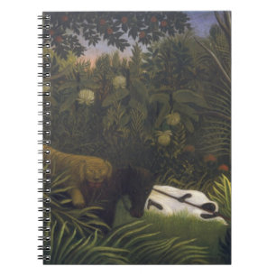 Tiger, der ein Pferd und einen schlafenden Notizblock