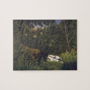 Tiger, der ein Pferd und einen schlafenden Puzzle