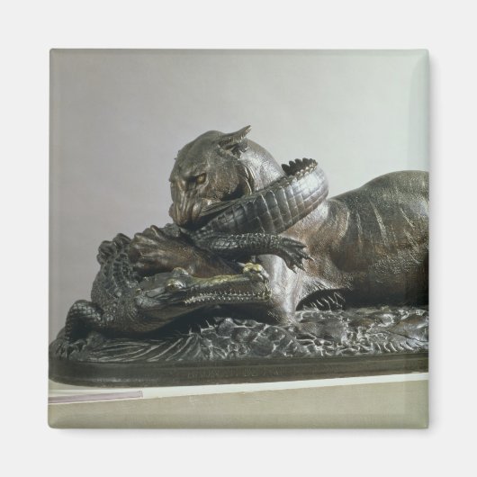 Tiger, der einen Alligator liebt, 1832 (Bronze) Magnet (Vorne)