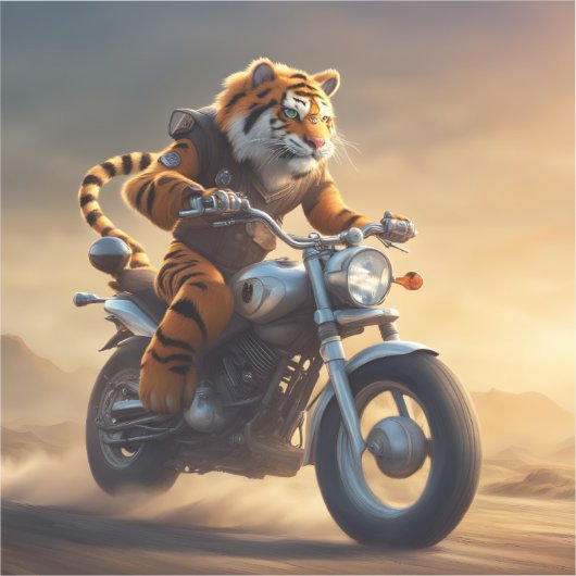 Tiger, der Motorrad fährt Aufkleber (Vorderseite)
