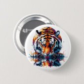 Tiger, der sich im Wasser spiegelt Button (Vorne & Hinten)