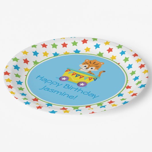 Tiger des Zirkus-Zug-| | personalisiert Pappteller (Schrägansicht)