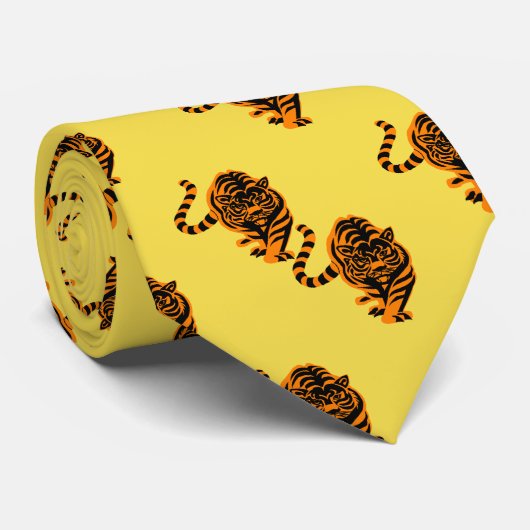 Tiger Design Orange/Black Team Mascot Necktie Krawatte (Gerollt)