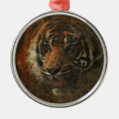 Tiger Digital Art Silbernes Ornament (Vorne)