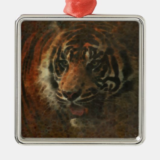 Tiger Digital Art Silbernes Ornament (Vorne)
