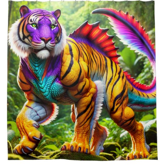 Tiger Dinosaur Duschvorhang (Vorderseite)