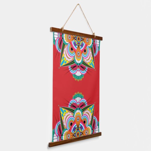 Tiger Dragon Mandala Wood Topped Tapestry Wandteppich Mit Holzrahmen (Gewinkelt)