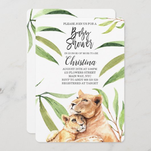 Tiger Dschungel Mama & Baby Eucalyptus Baby Dusche Einladung (Vorne/Hinten)
