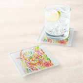 Tiger-Dschungel-Sommer Glasuntersetzer (Schrägansicht)