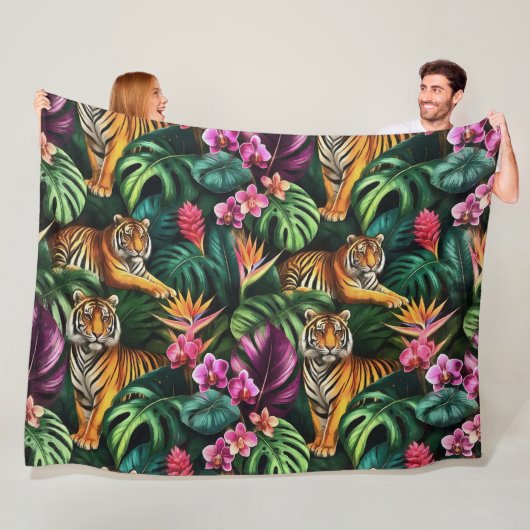 Tiger Dschungel-Träume Nahtloses Oberflächenmuster Fleecedecke (Beispiel)