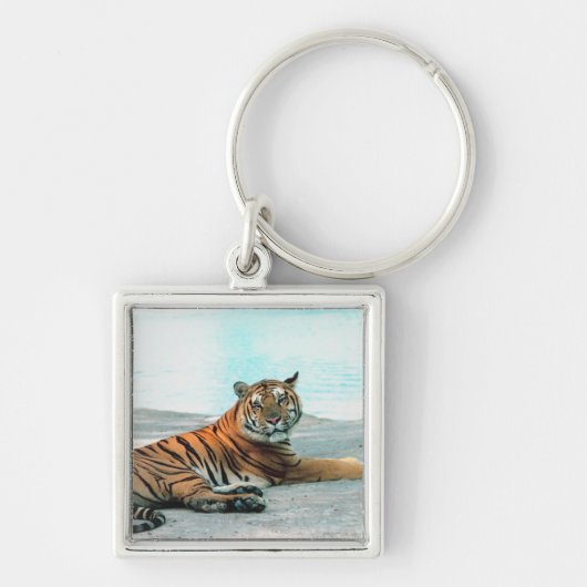 Tiger durch Fluss Schlüsselanhänger (Vorne)