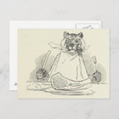 Tiger Eating Meat with Knife and Fork Postkarte (Vorne/Hinten)