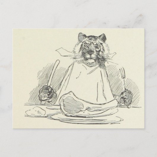 Tiger Eating Meat with Knife and Fork Postkarte (Vorderseite)