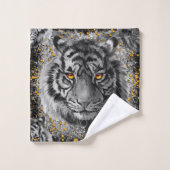 Tiger Eyes | Farbenfroher Tiger Zeichnend | Dunkel Badhandtuch Set (Waschlappen)