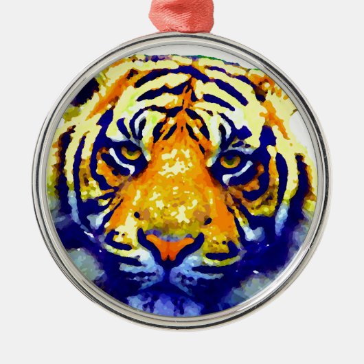 Tiger Eyes Pop Art Silbernes Ornament (Vorne)