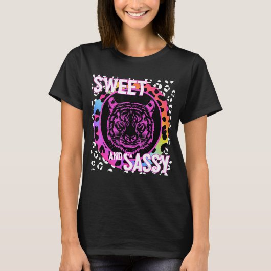 Tiger Face 90s Nostalgie Regenbogen Leopard Print T-Shirt (Vorderseite)